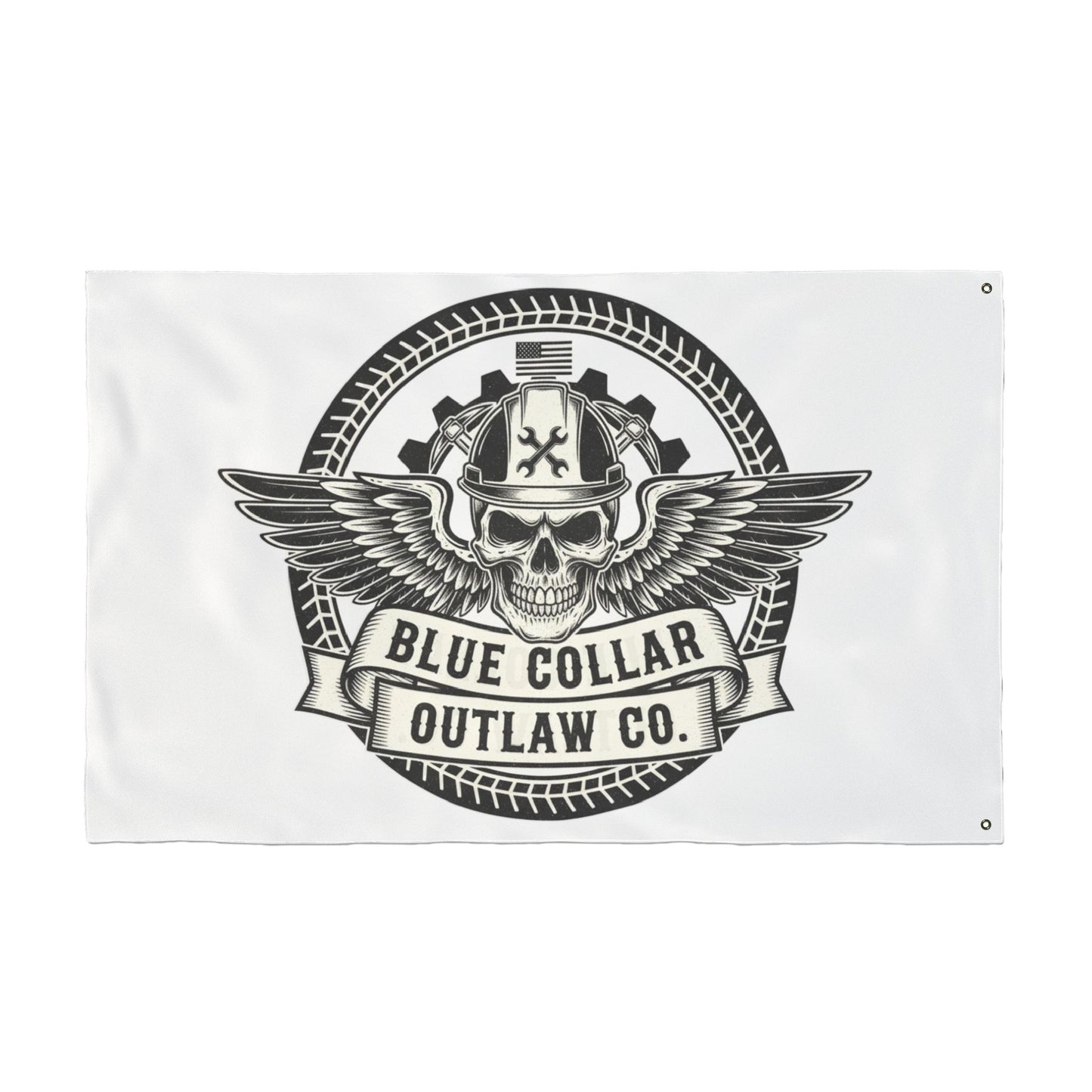 Blue Collar Outlaw | Skull and Wings Flag | Double-Sided Flag