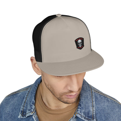 Blue Collar Outlaw | Skull Patch Trucker Cap | Embroidered 5-Panel Mesh Hat