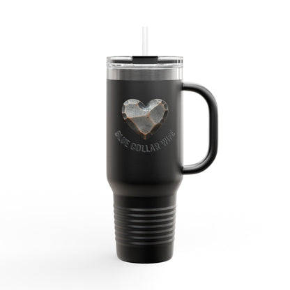 Blue Collar Outlaw | Blue Collar Wife Heart Design Travel Mug | 40oz Insulated Tumbler