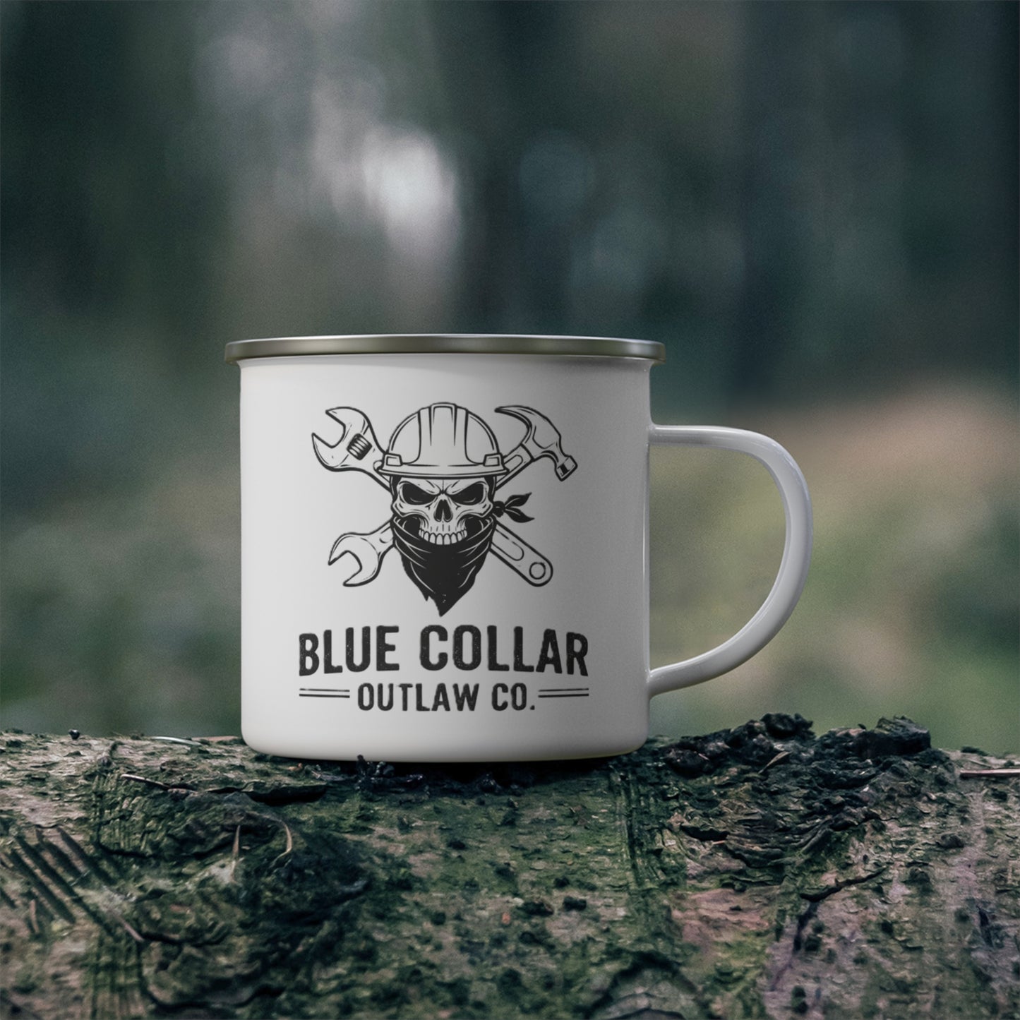 Blue Collar Outlaw | Skull and Wrench Enamel Camping Mug