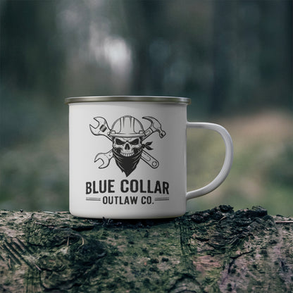Blue Collar Outlaw | Skull and Wrench Enamel Camping Mug