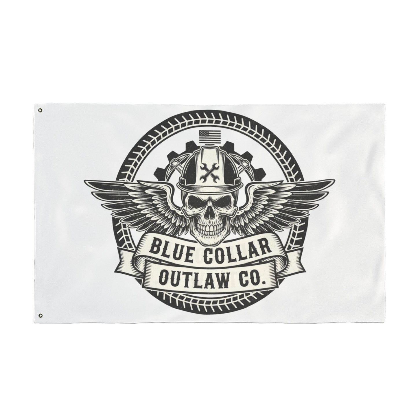 Blue Collar Outlaw | Skull and Wings Flag | Double-Sided Flag