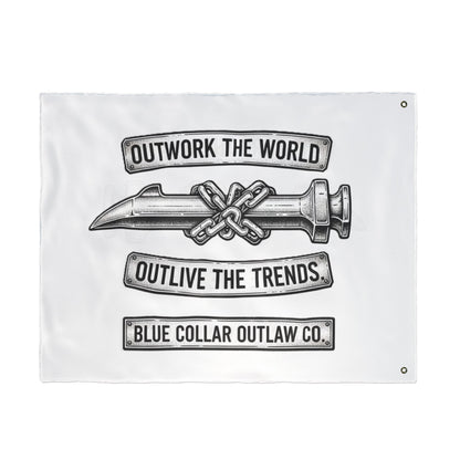 Blue Collar Outlaw | Outwork the World Flag | Double-Sided Garden Flag