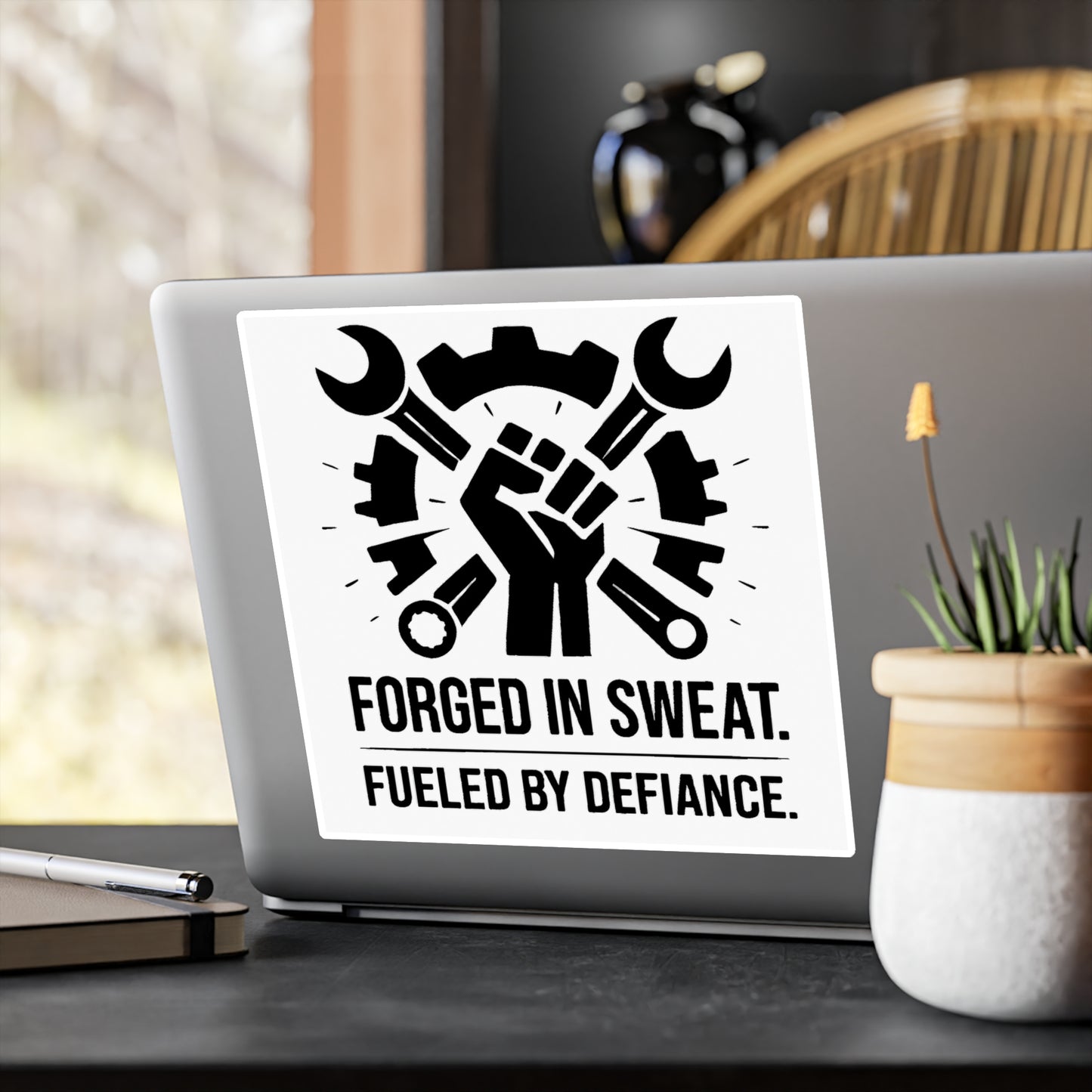 Blue Collar Outlaw | Forged in Sweat Fueled by Defiance Sticker | Vinyl Kiss-Cut