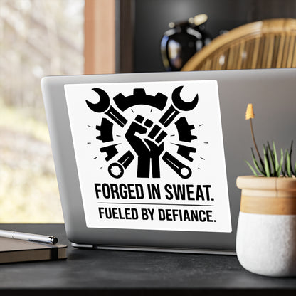 Blue Collar Outlaw | Forged in Sweat Fueled by Defiance Sticker | Vinyl Kiss-Cut
