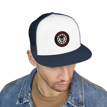 Blue Collar Outlaw | Skull and Gear Trucker Cap | Embroidered 5-Panel Mesh Hat
