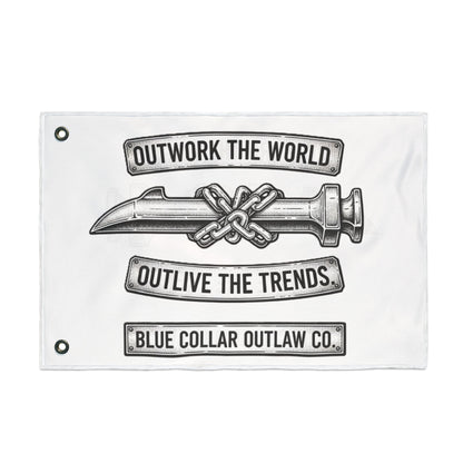 Blue Collar Outlaw | Outwork the World Flag | Double-Sided Garden Flag