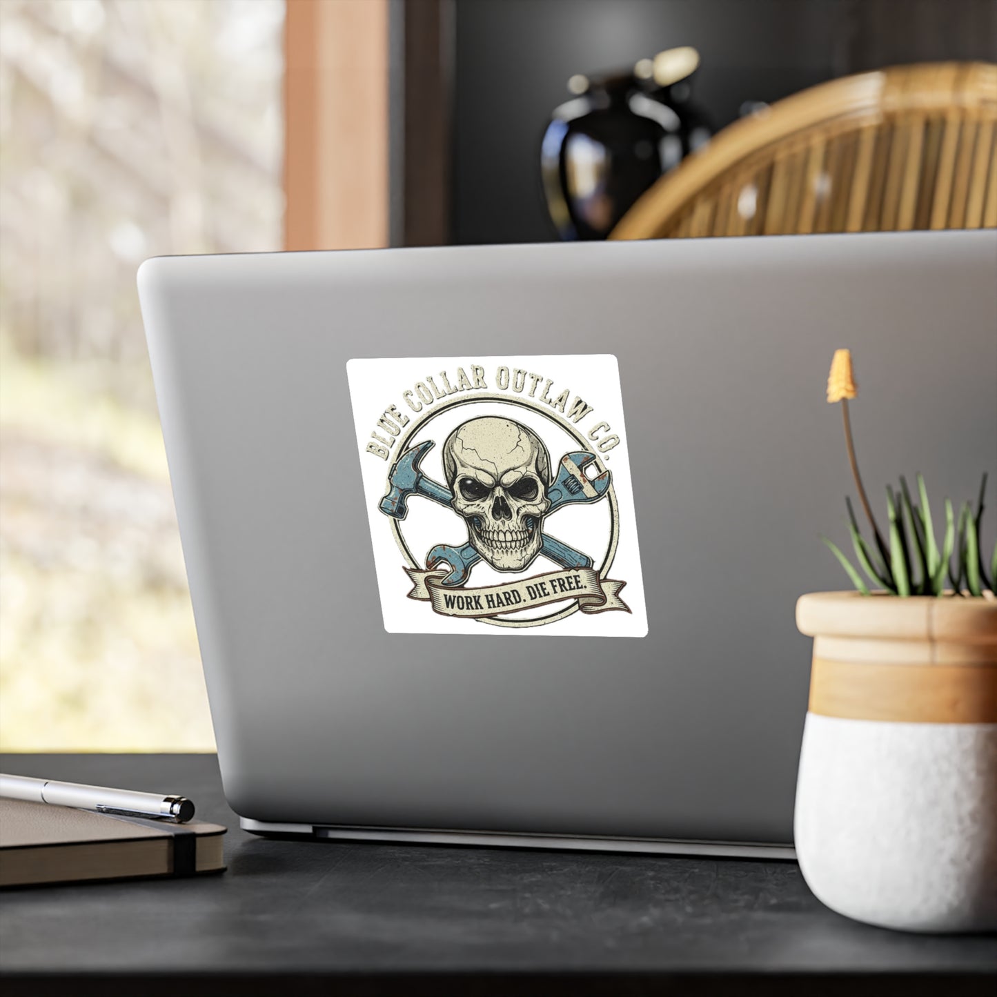 Blue Collar Outlaw | Work Hard Die Free Logo Sticker | Vinyl Kiss-Cut