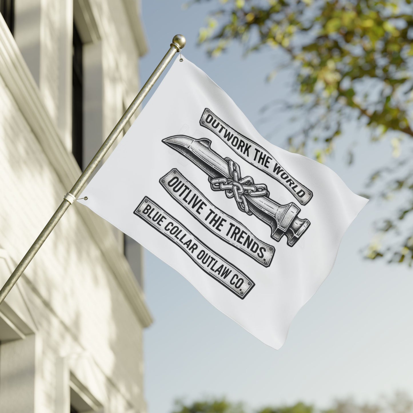 Blue Collar Outlaw | Outwork the World Flag | Double-Sided Garden Flag