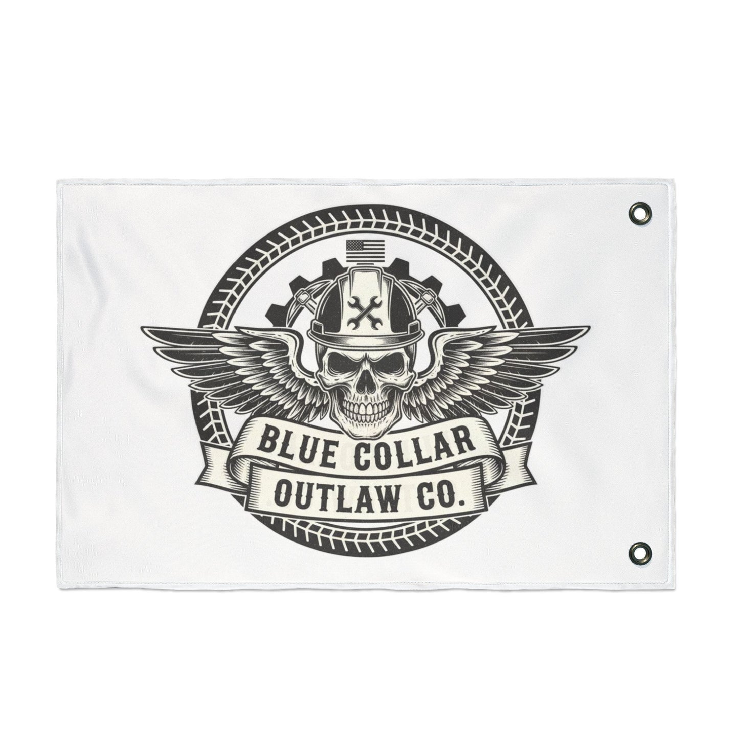 Blue Collar Outlaw | Skull and Wings Flag | Double-Sided Flag