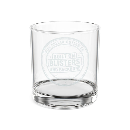 Blue Collar Outlaw | Blisters and Backbone Whiskey Glass | Engraved 10.5oz Rocks Glass