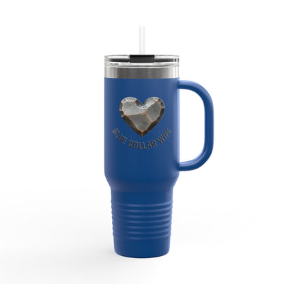 Blue Collar Outlaw | Blue Collar Wife Heart Design Travel Mug | 40oz Insulated Tumbler