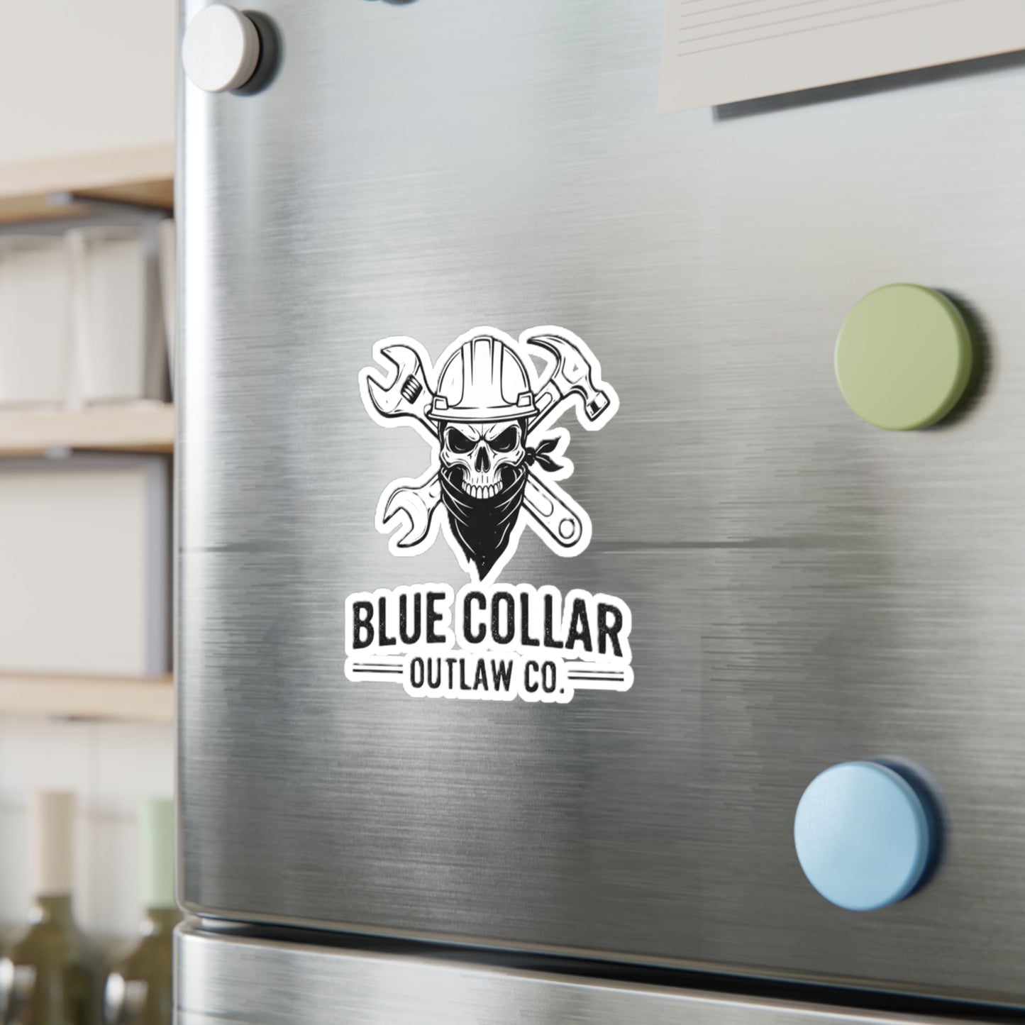 Blue Collar Outlaw | Skull Wrench logo Sticker | Kiss-Cut Vinyl Decal