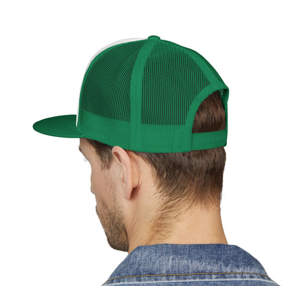Blue Collar Outlaw | Skull and Gear Trucker Cap | Embroidered 5-Panel Mesh Hat