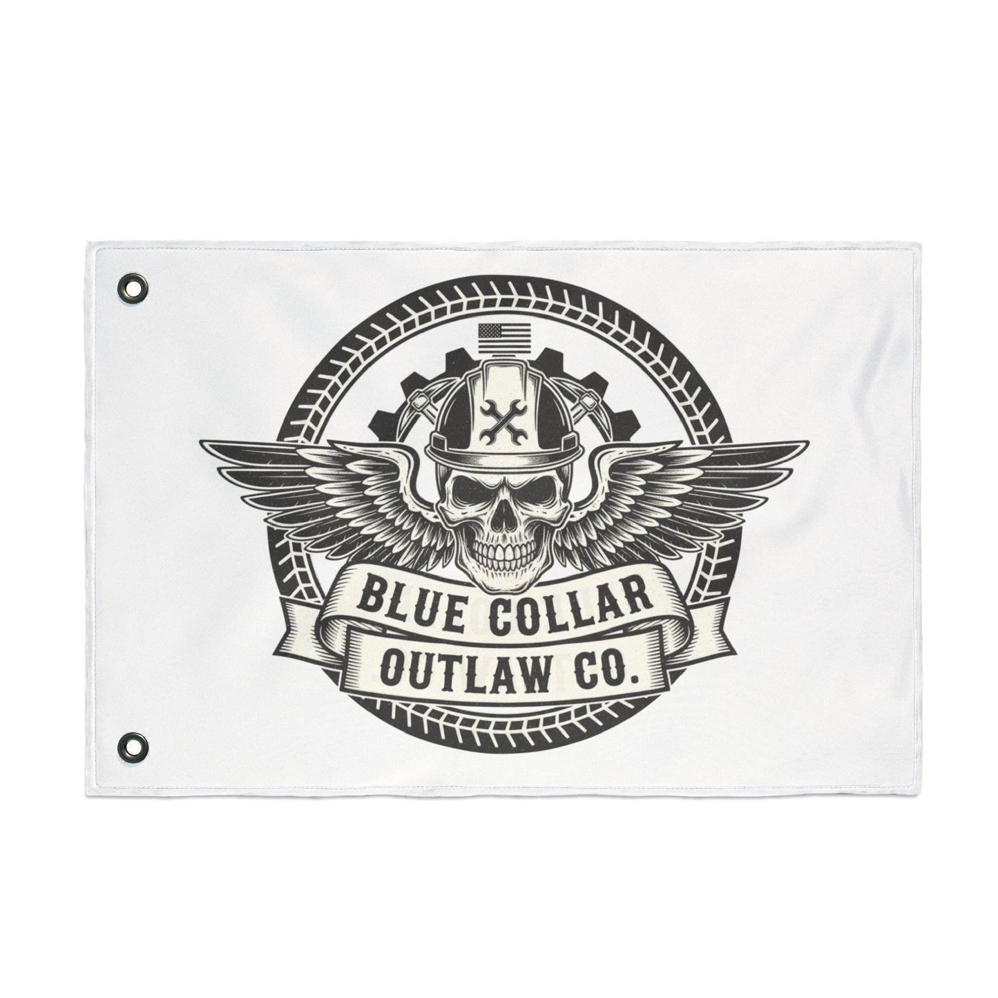 Blue Collar Outlaw | Skull and Wings Flag | Double-Sided Flag