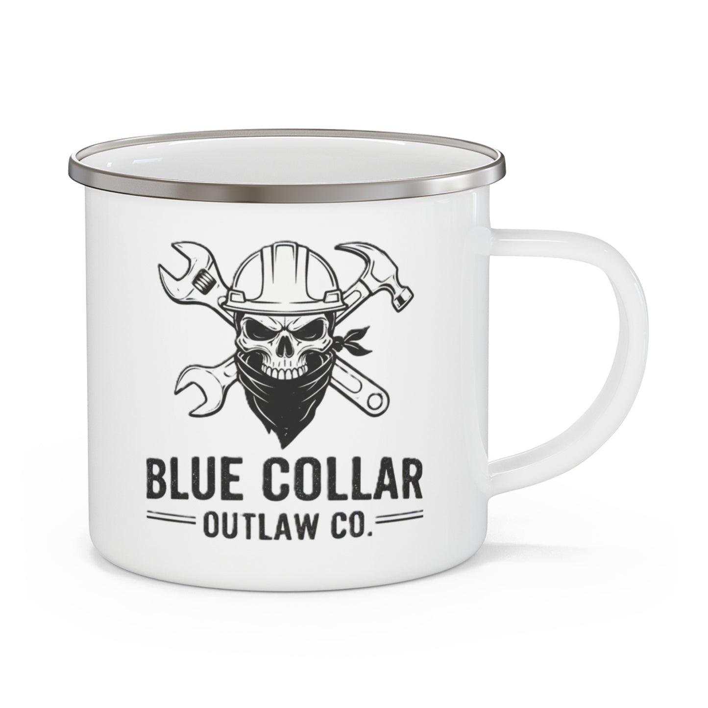 Blue Collar Outlaw | Skull and Wrench Enamel Camping Mug
