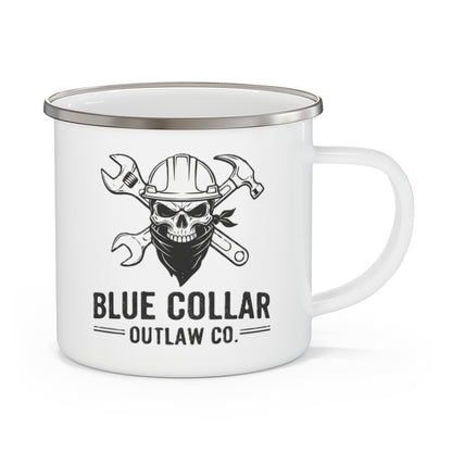 Blue Collar Outlaw | Skull and Wrench Enamel Camping Mug