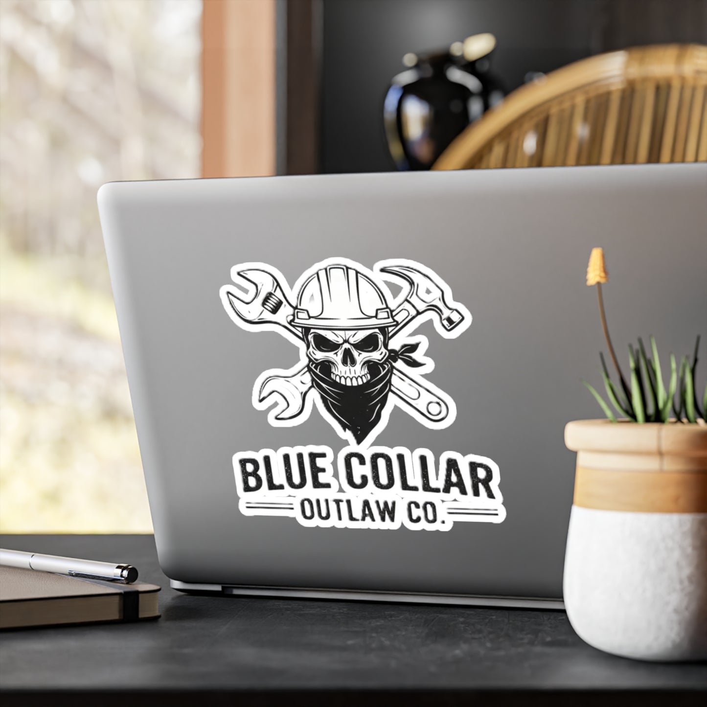 Blue Collar Outlaw | Skull Wrench logo Sticker | Kiss-Cut Vinyl Decal