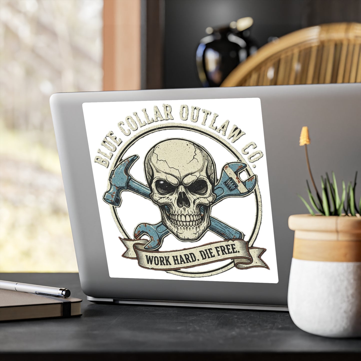 Blue Collar Outlaw | Work Hard Die Free Logo Sticker | Vinyl Kiss-Cut