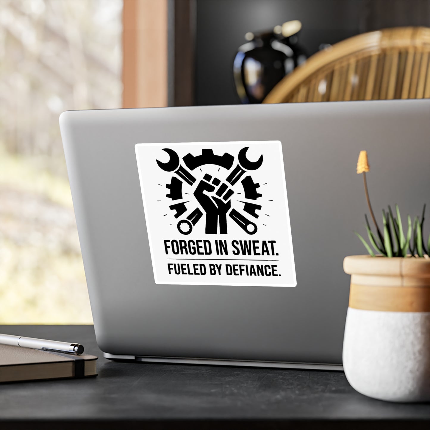 Blue Collar Outlaw | Forged in Sweat Fueled by Defiance Sticker | Vinyl Kiss-Cut