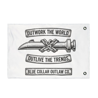 Blue Collar Outlaw | Outwork the World Flag | Double-Sided Garden Flag