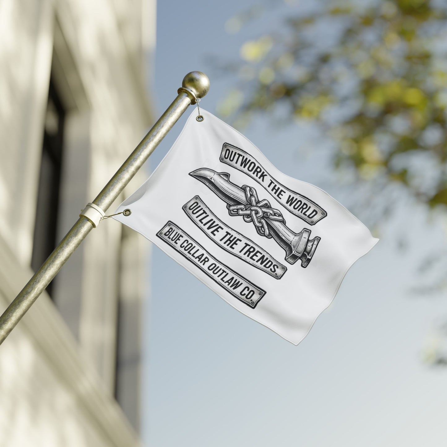 Blue Collar Outlaw | Outwork the World Flag | Double-Sided Garden Flag