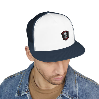 Blue Collar Outlaw | Skull Patch Trucker Cap | Embroidered 5-Panel Mesh Hat