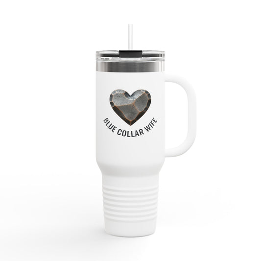 Blue Collar Outlaw | Blue Collar Wife Heart Design Travel Mug | 40oz Insulated Tumbler