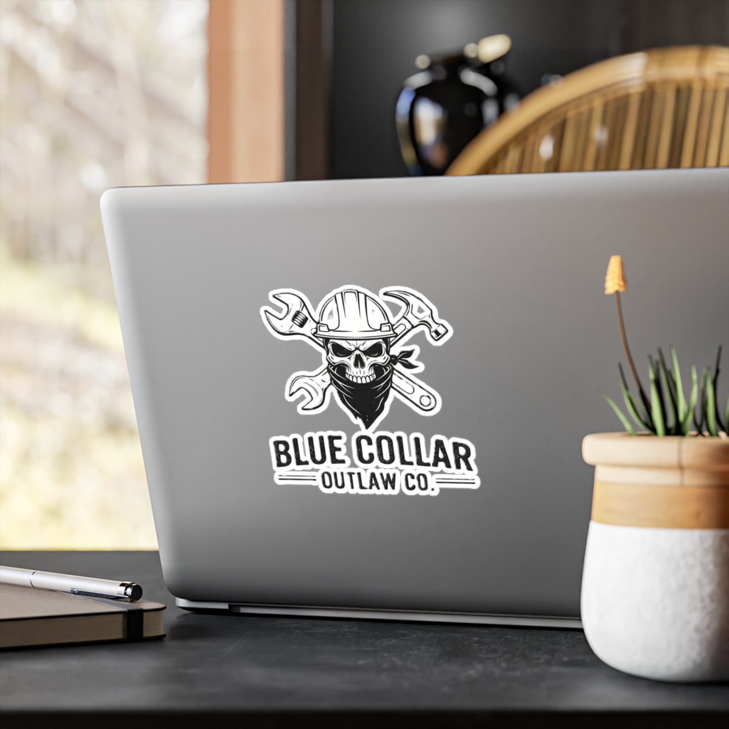 Blue Collar Outlaw | Skull Wrench logo Sticker | Kiss-Cut Vinyl Decal