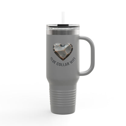 Blue Collar Outlaw | Blue Collar Wife Heart Design Travel Mug | 40oz Insulated Tumbler