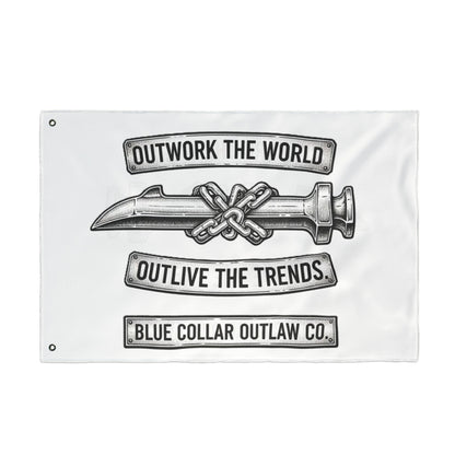 Blue Collar Outlaw | Outwork the World Flag | Double-Sided Garden Flag