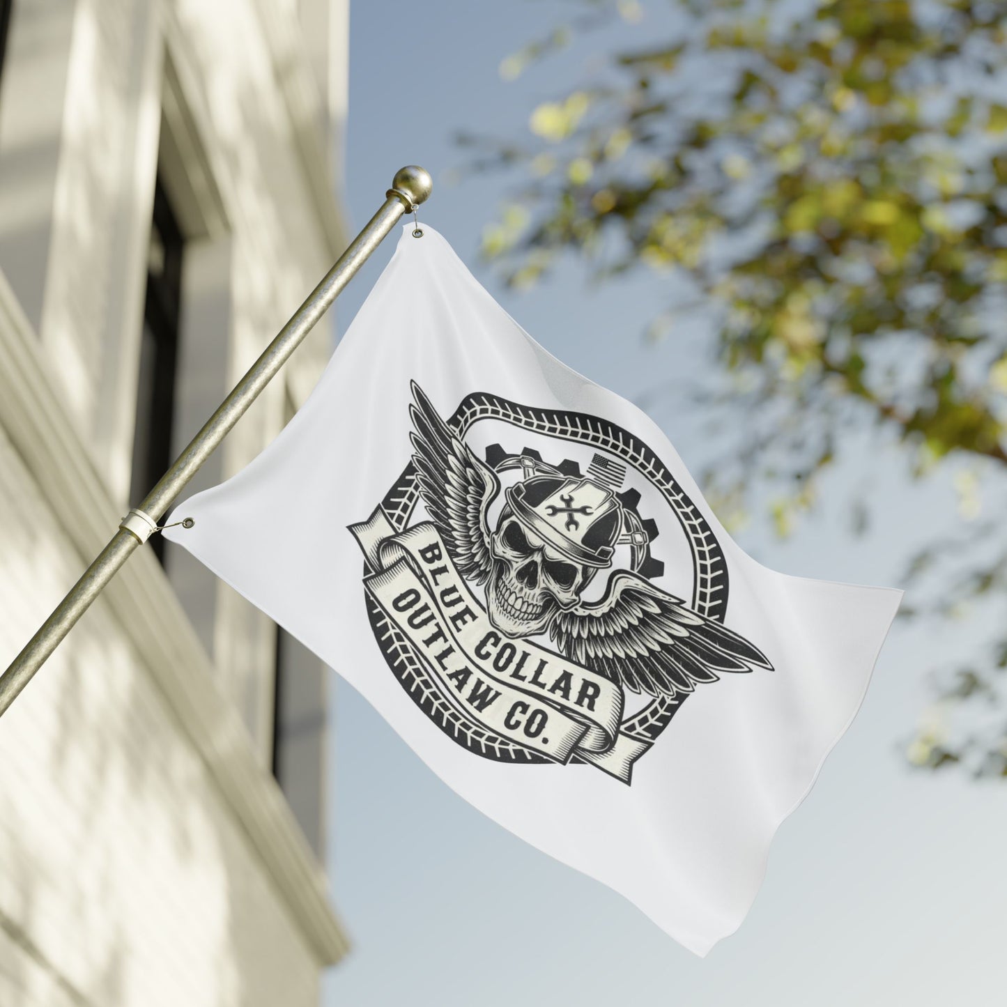 Blue Collar Outlaw | Skull and Wings Flag | Double-Sided Flag