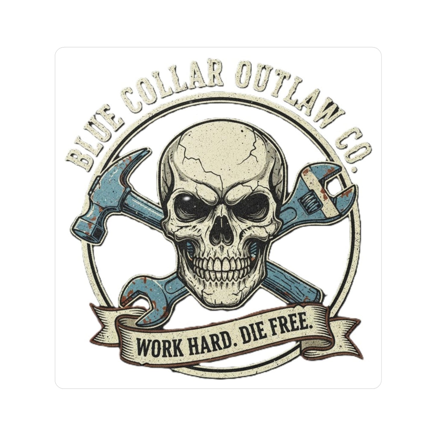 Blue Collar Outlaw | Work Hard Die Free Logo Sticker | Vinyl Kiss-Cut