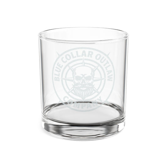 Blue Collar Outlaw | Compass Logo Whiskey Glass | Engraved 10.5oz Rocks Glass