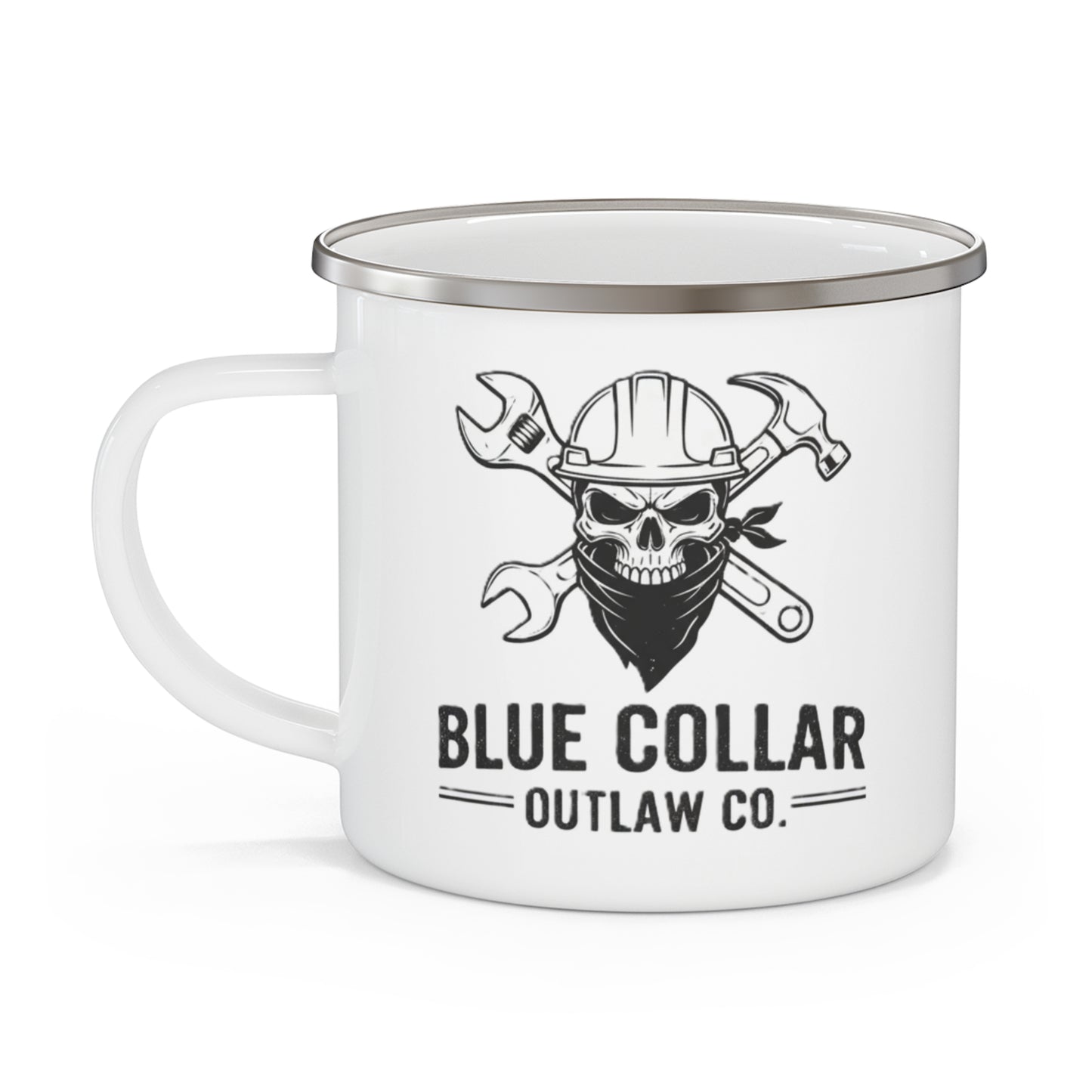 Blue Collar Outlaw | Skull and Wrench Enamel Camping Mug