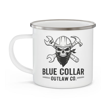 Blue Collar Outlaw | Skull and Wrench Enamel Camping Mug