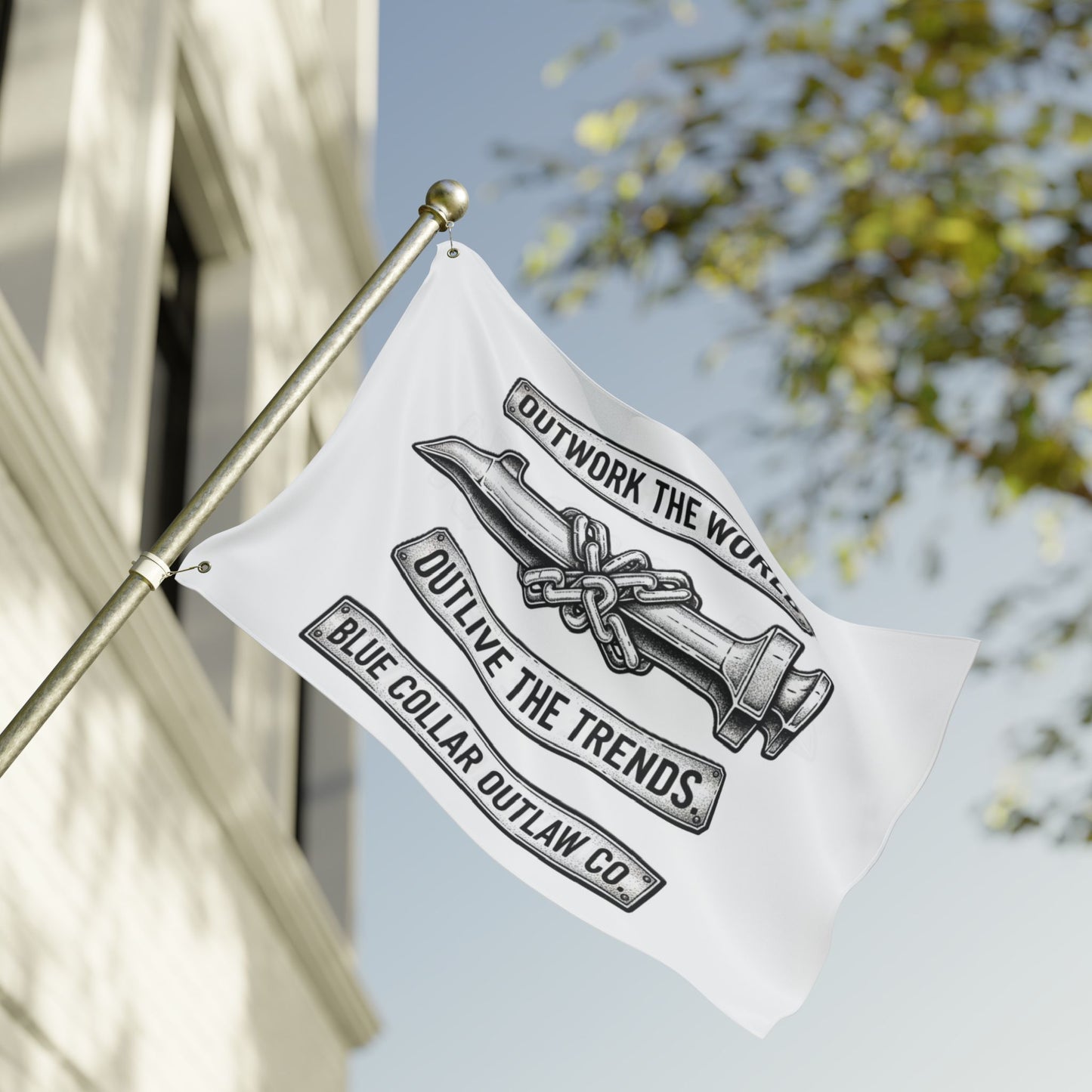 Blue Collar Outlaw | Outwork the World Flag | Double-Sided Garden Flag