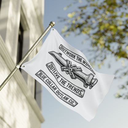 Blue Collar Outlaw | Outwork the World Flag | Double-Sided Garden Flag