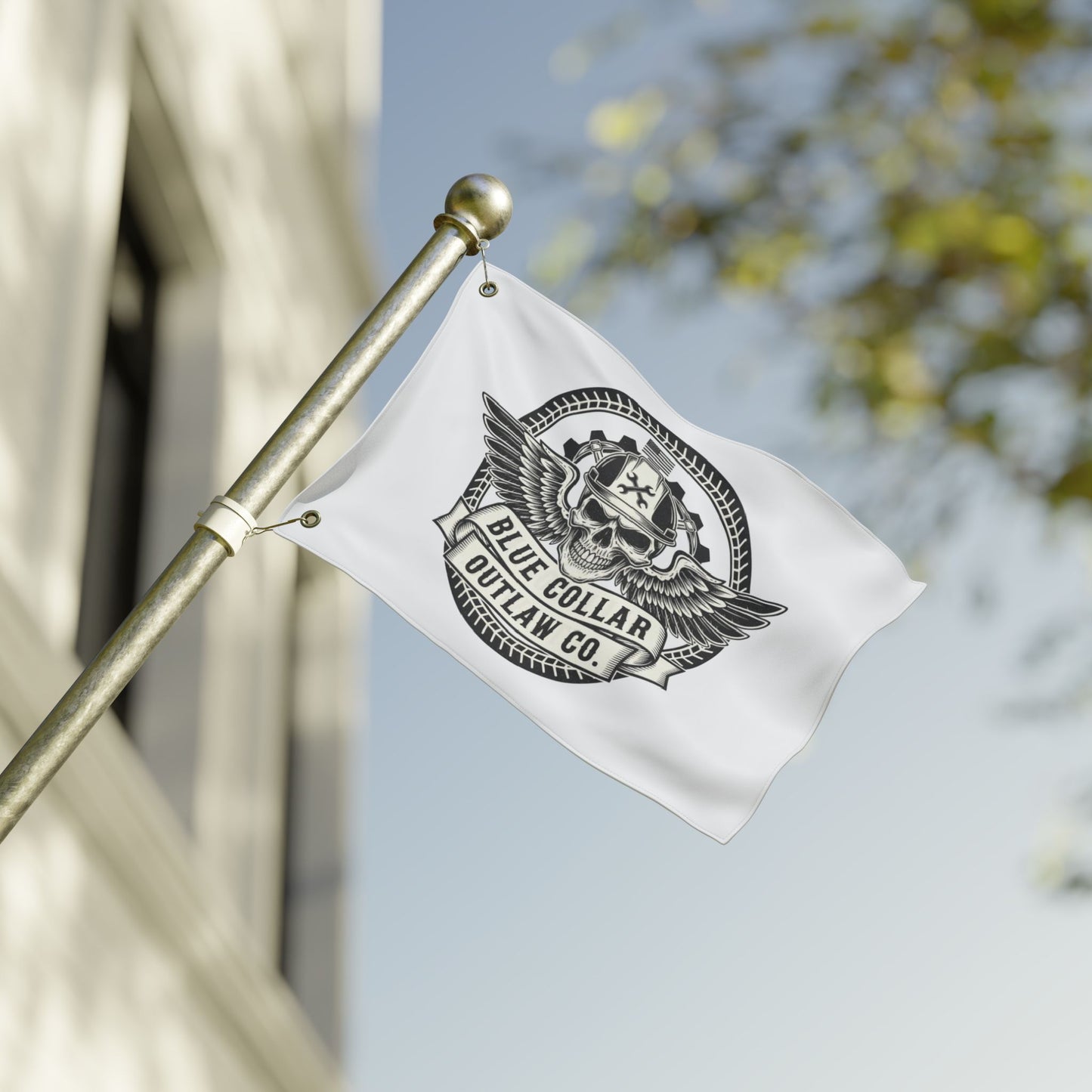 Blue Collar Outlaw | Skull and Wings Flag | Double-Sided Flag